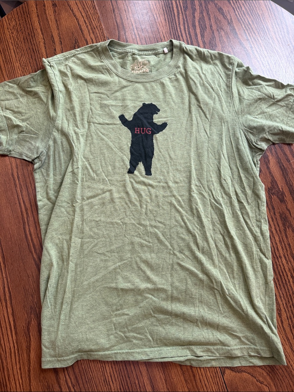Prana Olive Green Short-Sleeve Tee with Black Bear Graphic
